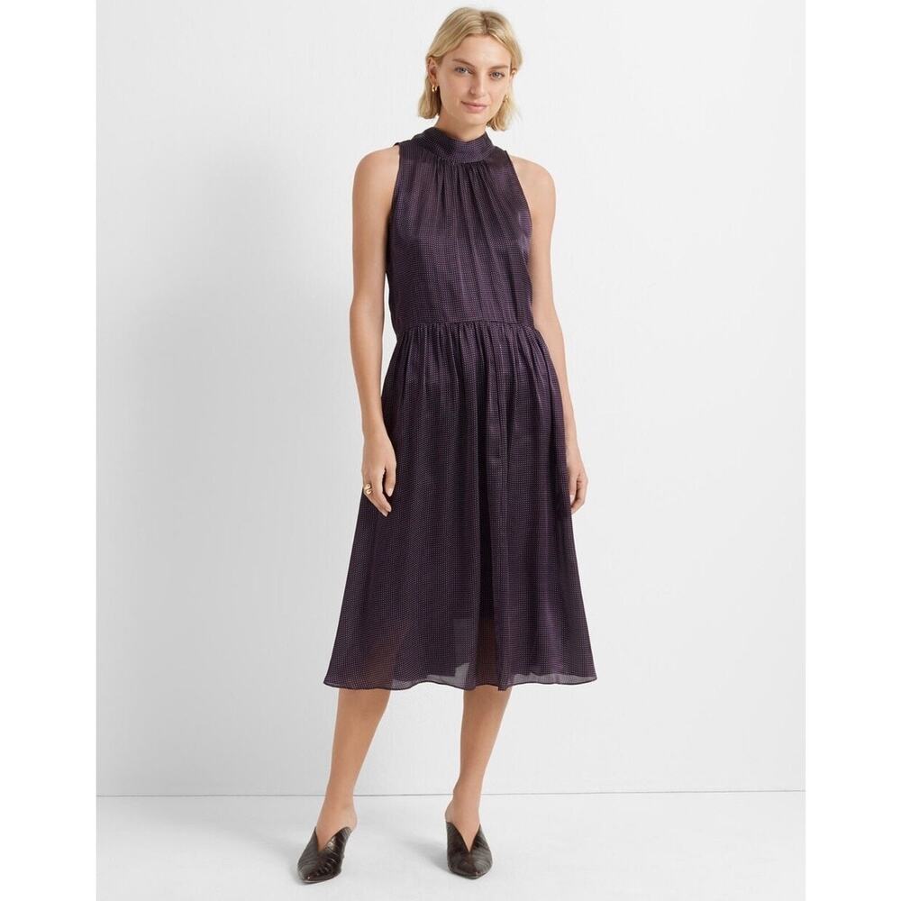 CLUB MONACO Black 100% Silk High Neckline Tie-Back Midi Dress size 4 - Picture 13 of 14